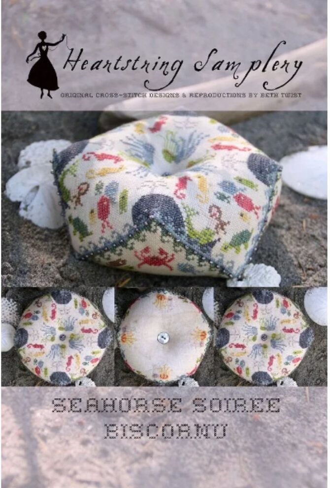 Seahorse Soiree Biscornu by Heartstring Samplery